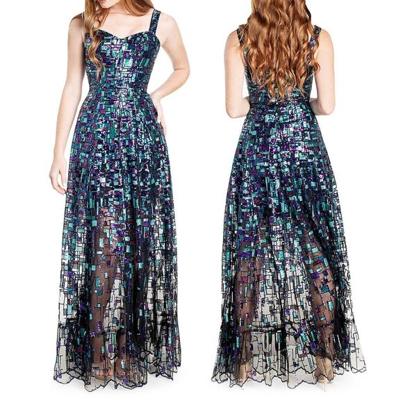 Dress The Population Anabel Sequin Geometric Fit & Flare Modern Princess Gown XS - Picture 1 of 14